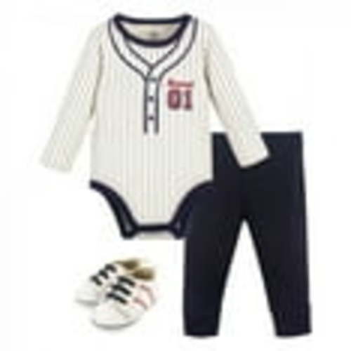 Little Treasure Baby Boy Cotton Bodysuit, Pant and Shoe 3pc Set, Baseball Uniform, 9-12 Months