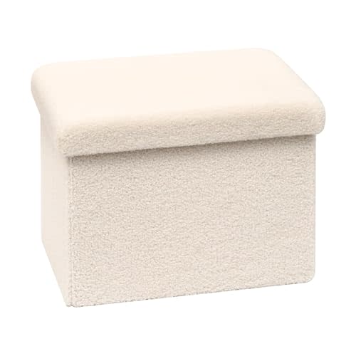 B FSOBEIIALEO Storage Ottoman Cube Small Sherpa Ottoman Foot Rest, Foldable Portable Boucle Ottomans, Faux Teddy Fur, White 16.5"x12.6"x12.6"