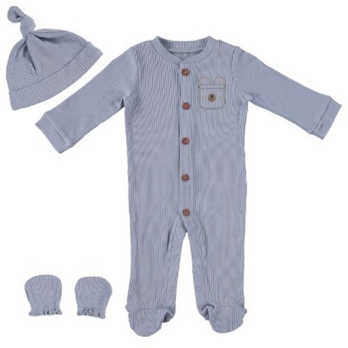 Baby Gear Baby Boy Clothes Matching Hat and Mittens Pajama Set for Sleep and Play 3 Pack Ribbed Size Pastel Blue 6-9M