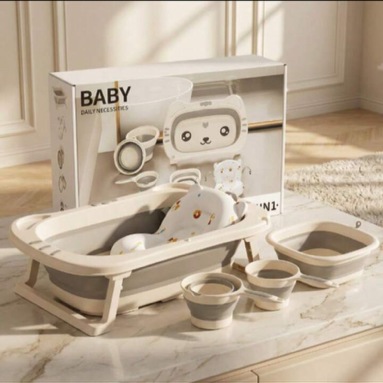5pc Baby Bathtub For Infants To Toddler, With Soft Cushion & Thermometer, Foldable Baby Bathtub, Portable Travel Baby Tub For Newborn | SHEIN USA