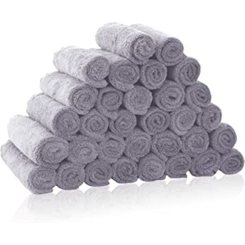 32 Pack Baby Washcloths - Luxury Coral Fleece - Extra Absorbent and Soft Wash Clothes for Newborns, Infants and Toddlers - Suitable for Sensitive Skin and New Born - Light Grey, 10x10 Inch