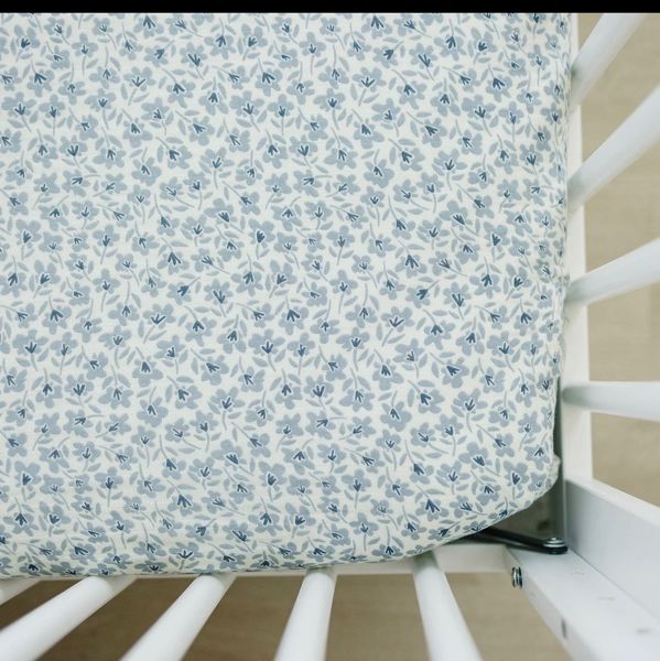 Blue Blossom Muslin Crib Sheet