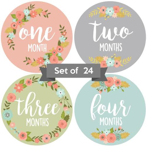 Baby Monthly Stickers | Floral Baby Milestone Stickers | Newborn Girl Stickers | Month Stickers for Baby Girl (Set of 24)