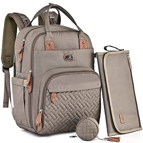 Dikaslon Unisex Polyester Diaper Backpack Daypack with Portable Changing Pad Khaki