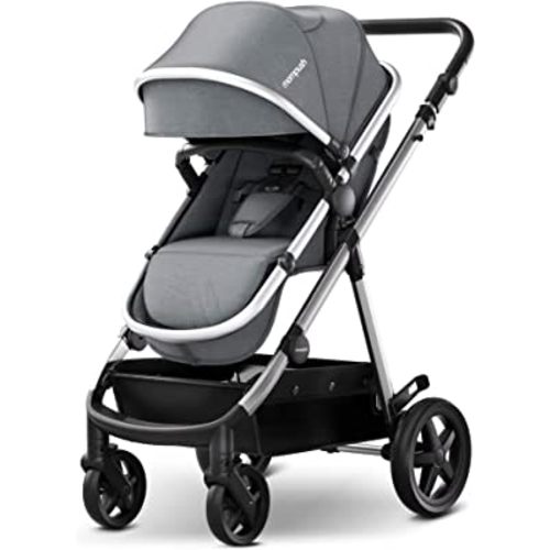 Mompush Meteor 2 Baby Stroller 2-in-1 with Bassinet Mode - Compatible with Major Infant Car Seat, Adapter Included - Stable Bassinet Stroller Combo, Full-Size Baby Strollers for Family Outings