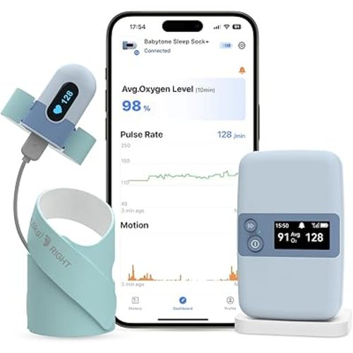 Babytone Baby Sleep Monitor with Base Station- Smart Sleep Sock, Tracking Heart Rate and Movement, Wearable Baby Foot Monitor with Bluetooth and APP, for 0-36 Months Newborn