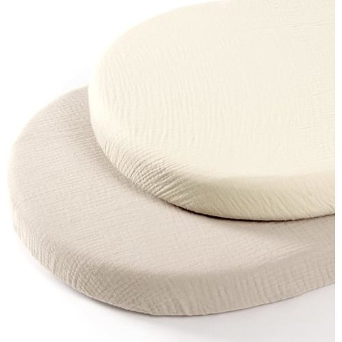 lulumoon Baby Muslin Bassinet Sheets: Cotton Bassinet Sheets Neutral for Boys and Girls - Fitted for Oval Rectangle or Hourglass