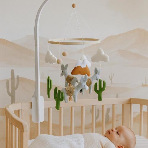 Handmade Desert Donkey Baby Mobile: Felt Cactus & Mountain Nursery Decor