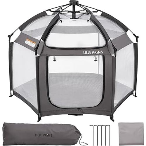 EasyPop Outdoor Playpen with Canopy for Babies, 1 Second Baby Pop up Tent, Beach Tent, Travel Playpen for Baby with Travel Bag, UPF50+ Cover, Mosquito Net (Grey)