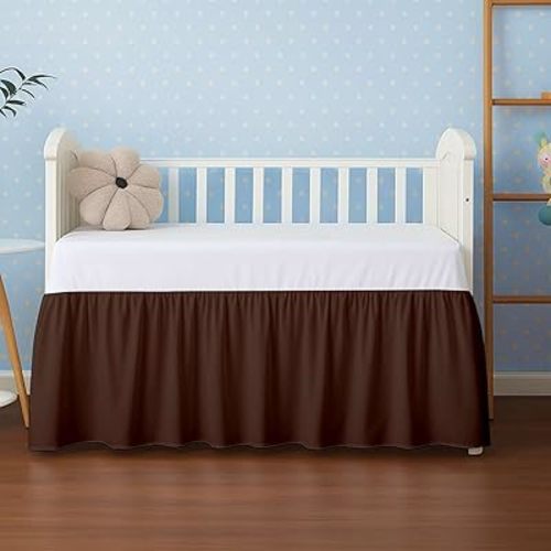 Chocolate Crib Bed Skirt, Perfect for Nursery Crib for Boys & Girls with a 14" Drop and Size 28"x 52"