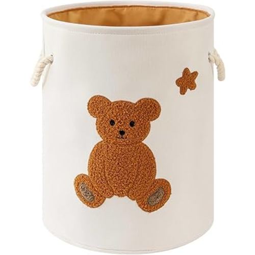Kids Laundry Basket Nursery Hamper Baby Laundry Basket Stuffed Animal Toys Storage Baskets for Toddler Room Decor, Dirty Clothes Hampers with Drawstring Closure for Bedroom/Living Room/Nursery, Bear