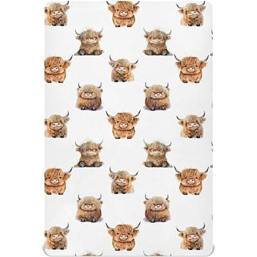 Cute Highland Cow Pattern Crib Sheet for Boys Girls Stretch Baby Toddler Crib Fitted Sheets Soft Baby Mattress Cover Bed Sheet for Unisex Newborn Crib Mattress S