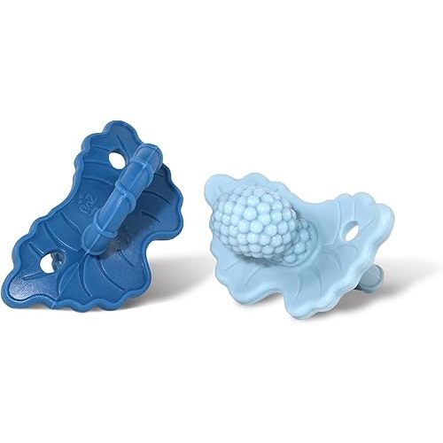 RaZbaby Soft Silicone Infant & Baby Teether, Berrybumps Textured Teething Relief Pacifier 3M+, Soothes Gums, Hands-Free & Easy-to-Hold Fruit-Shaped Design, BPA Free (Dark Blue & Light Blue, 2-Pack)