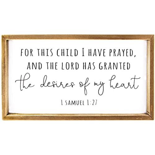 Wood Nursery Wall Decor for Girl and Boy - New Mom Gifts Framed Rustic Signs for Kids - For This Child, I Have Prayed - 16x8.6 Inches