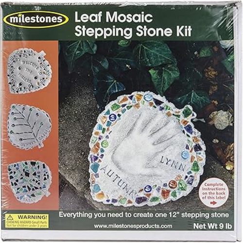 Midwest Products Milestones Decorative Mosaic Leaf Stepping Stone Kit for Flower Beds, Gardens, and Walkways - 901-11455