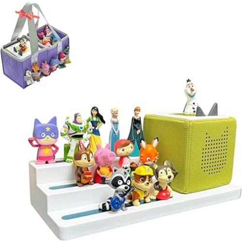 Tonie Shelf Come with Carrying Bag, 3 Tiered Magnetic Display Shelf,Tonie Figure Holder Toniebox Stand in Kids Room (White)