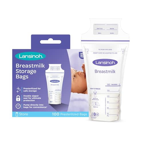 Lansinoh Breastmilk Storage Bags, 100 Count, 6 Ounce, Easy to Use Milk Storage Bags for Breastfeeding, Presterilized, Hygienically Doubled-Sealed, for Refrigeration and Freezing
