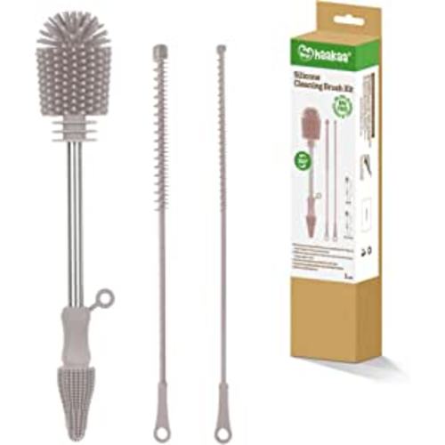 Amazon.com: haakaa Silicone Cleaning Brush Kit-Baby Bottle Brush Scrubber for Breast Pump,Nipple,Breastmilk Storage Bag,Reusable Straws,Sippy Cup Soft Food Grade Silicone Bristle - Portable : Baby