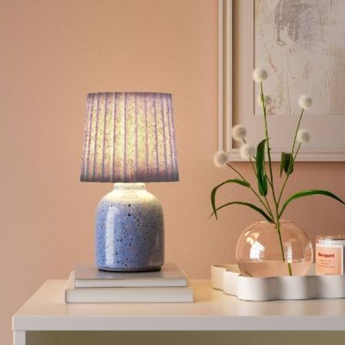 Mini Printed Ceramic Base Table Lamp with Printed Pleated Shade Light Blue - Room Essentials™