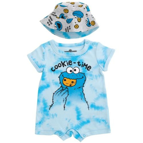 Sesame Street Cookie Monster Infant Baby Boys Romper And Hat Tie Dye Blue / Gray 18 Months