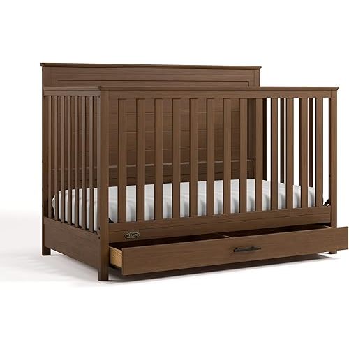 Graco Tristan 5-in-1 Convertible Crib with Drawer (Hazelnut) – GREENGUARD Gold Certified, Fits Standard Crib Mattress, Premium Handle, Converts to Toddler Bed, Daybed, and Full-Size Bed