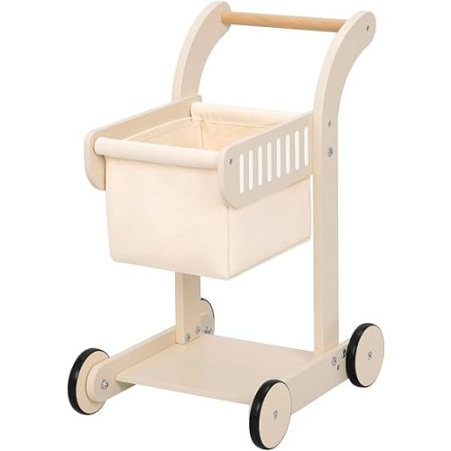 Baby Push Walker Doll Stroller, Wooden Baby Walker for Girls and Boys, Kids Shopping Cart for Toddlers, Kids Stand Learning Walker with 4 Wheels