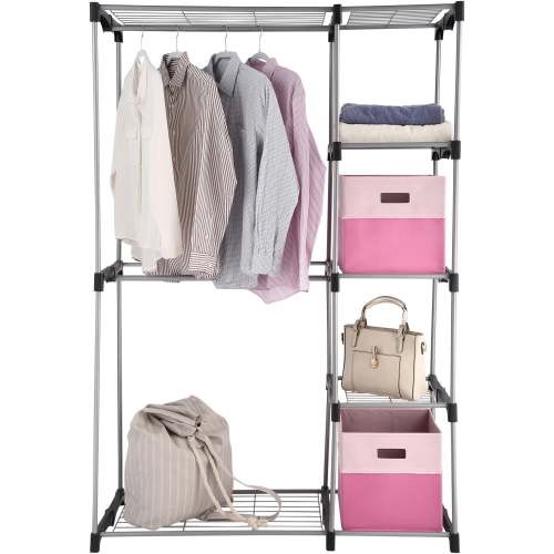 Mainstays 4-Shelf Closet Organizer System with Clothes Rack, 2-Tier, Metal Wire, Free Standing, Easy to Assemble