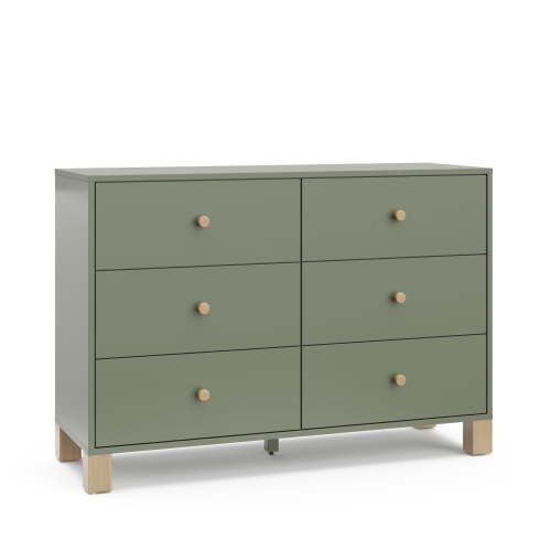 Storkcraft California 6 Drawer Nursery Wood Double Dresser, Olive with Driftwood