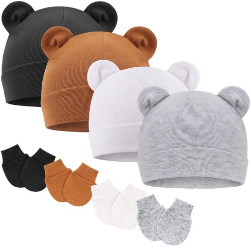 BQUBO Newborn Baby Hats Mittens Set for Boys Girls Hospital Hat Beanie Infant Caps Baby Gloves