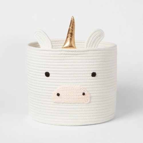 Unicorn Coiled Rope Kids' Storage Cream - Pillowfort™: Polyester Decorative Basket, 1 Round Baskets, 10" Height