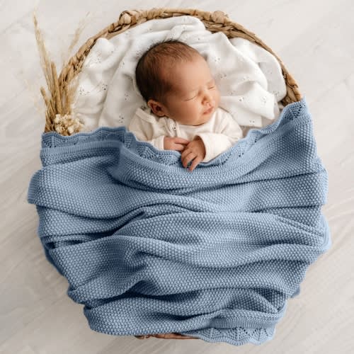 Heirloom Blanket | Scalloped Edge - Sky Blue