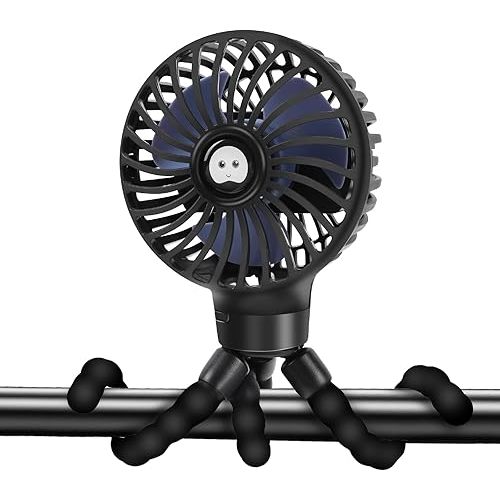 Rechargeable Stroller Fan Portable Small Handheld Mini Car Seat Clip On Fan With Removable Tripod 3 Speed 360° Rotate 2500 mAh Battery for Stroller Push Chair Crib Office Treadmill Bike and Travel