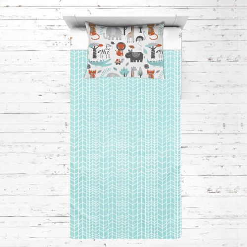 Bacati - Safari Animals Aqua Orange Gray 3 pc Toddler Bed Sheet Set