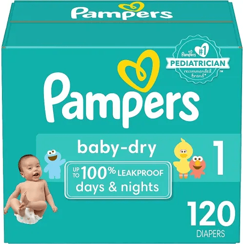 Pampers Baby Dry Diapers - Size 1, 120 Count, Absorbent Disposable Diapers