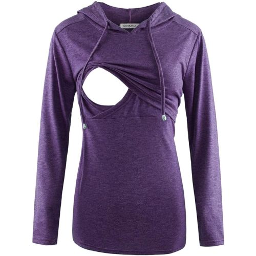 GINKANA Women's Nursing Hoodie Sweatshirt Long Sleeves Breastfeeding Maternity Tops Casual Clothes