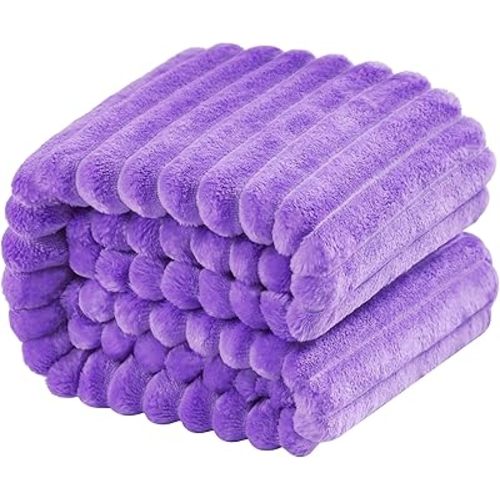 NTBAY Plush Soft Flannel Baby Blanket, Warm and Cozy Unisex Toddler Blanket with Stripe Pattern for Stroller, Crib, Travel, 30x40 Inches, Purple