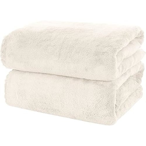 MOONQUEEN 2 Pack Premium Bath Towel Set - Quick Drying - Microfiber Coral Velvet Highly Absorbent Towels - Multipurpose Use as Bath Fitness, Bathroom, Shower, Sports, Yoga Towel (Cream)