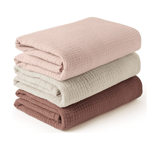 Konssy 3 Pack Muslin Swaddle Blankets for Unisex, Newborn Receiving Blanket, Large 47 x 47 inches, Soft Breathable Muslin Baby Swaddles for Boys & Girls - Chestnut