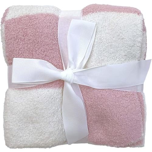 Stroller Tie-On Blanket - Cozy & Soft Baby Essential with Modern Aesthetic, Ensures Blanket Won’t Drag On Floor or Fall Off - Ideal Newborn Essential, Fuzzy Checkered Design (Pink/White)