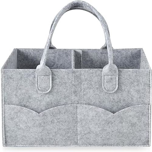 PandaEar Baby Diaper Caddy Organizer, Portable Diaper Holder Organizer Nursery Storage Basket for Wipes & baby stuff, Collapsible Baby Organizer with Divided Design (Grey)