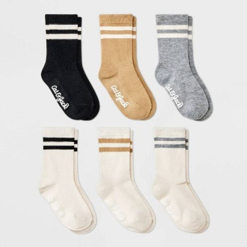Baby 6pk Striped Neutral Varsity Crew Socks - Cat & Jack™ 6-12M