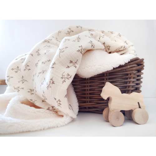Retro twigs muslin/sherpa baby blanket