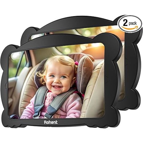 Adjustable 360° Baby Car Mirror 2-Pack - Shatterproof, Easy Installation, Dual Pack for Rear-Facing Seats - Safety Mirror for Infants and Toddlers by Rohent