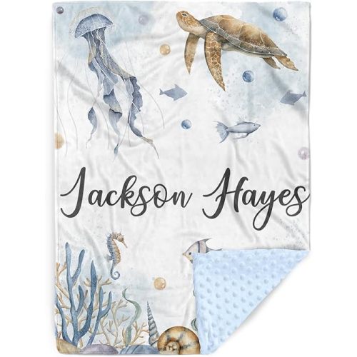 Personalized Baby Blanket for Boys Girls – Ocean Wonder World Pattern Custom Name Baby Blankets, Soft Receiving Blanket for Newborns, Custom, Animal Theme Nursery Decor for Toddlers