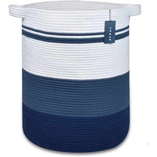 COMSE Extra Large Blanket Basket, Tall Laundry Basket, Nursery Hamper, 15.7”x 21.7”, Cotton Rope Woven Laundry Hamper for Storage Toys Clothes Towels, Gradient Blue