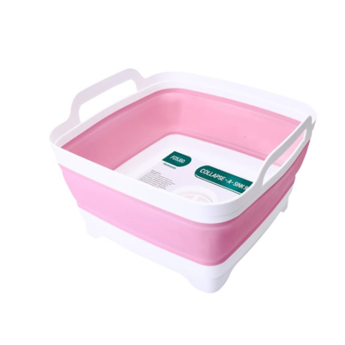 Collapsible Dish Basin with Drain Plug and Carry Handles - 9L Capacity, Portable Sink Tub for Camping and RV