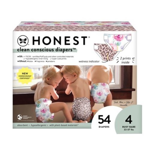 The Honest Company Clean Conscious Disposable Diapers - Wild Thang & Rose Blossom - Size 4 - 54ct