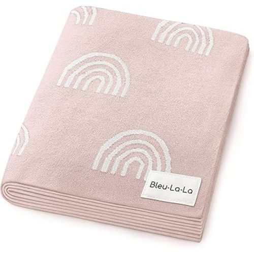 Knit Baby Swaddle Blanket for Girls - 100% Cotton Buttery Soft Cozy Receiving Swaddle Stroller Blanket for Shower Gift Registry for Newborns, Infants, Toddlers (Rainbow - Pink)