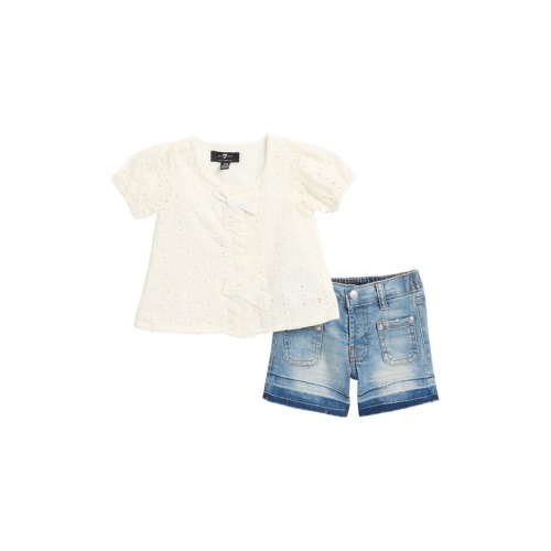 7 For All Mankind Cotton Eyelet Top & Denim Shorts Set | Nordstromrack