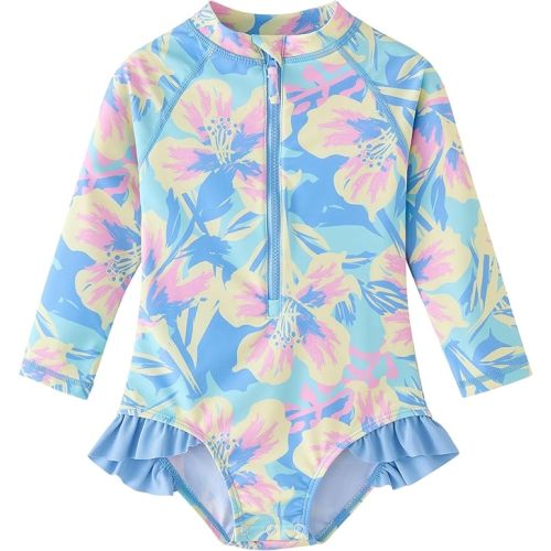 UMELOK Baby Girls One Piece Swimsuit Infant Bathing Suit Long Sleeve Rash Guard Swimwear with UPF 50+ Sun Protection